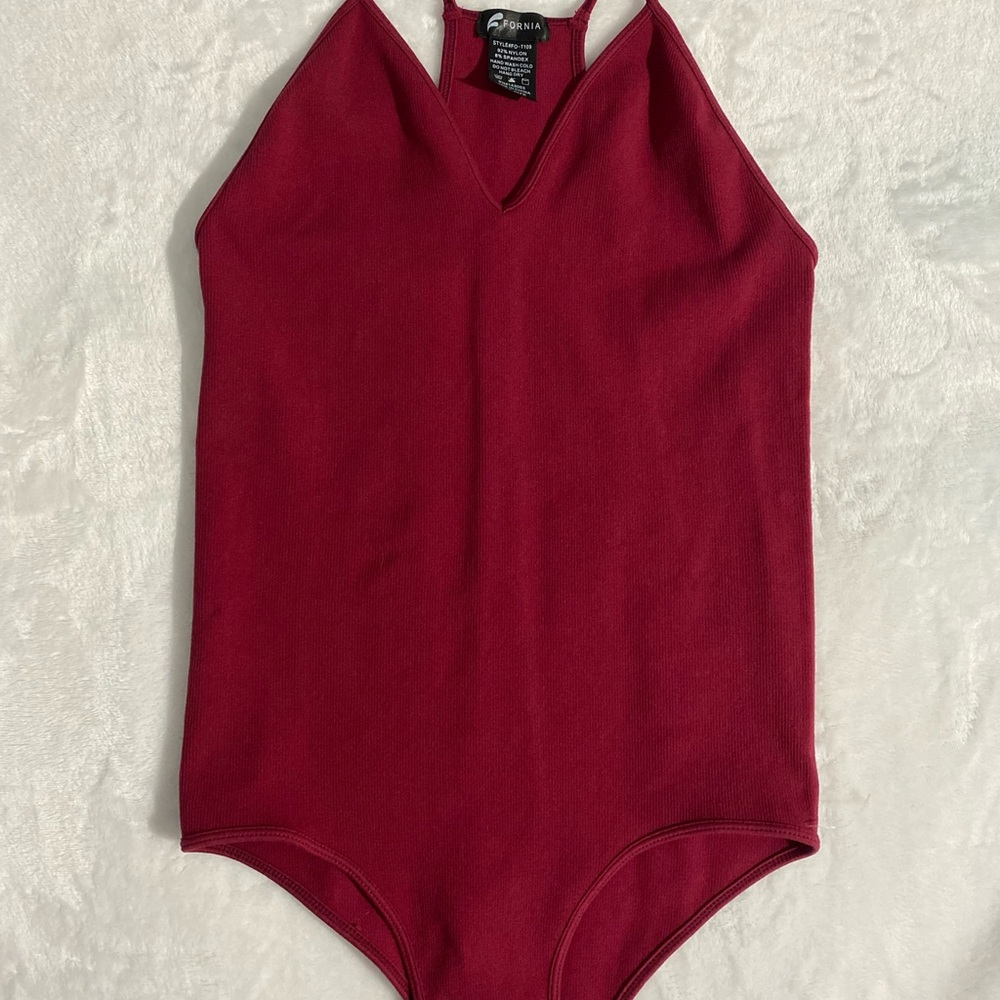 Burgundy V cut Bodysuit